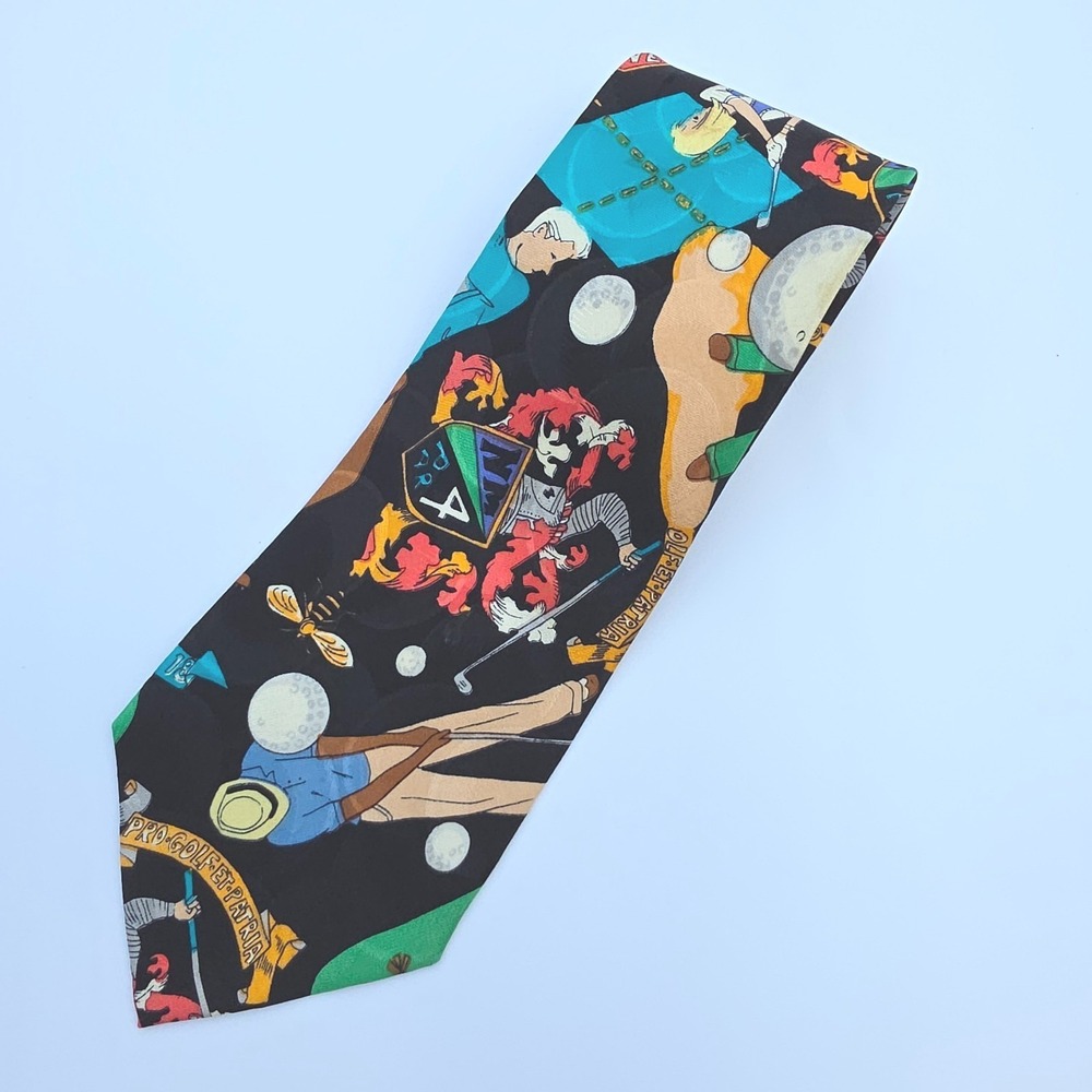 Nicole Miller Necktie Mens Black Golf Novelty Silk Classic 1991 Vintage
